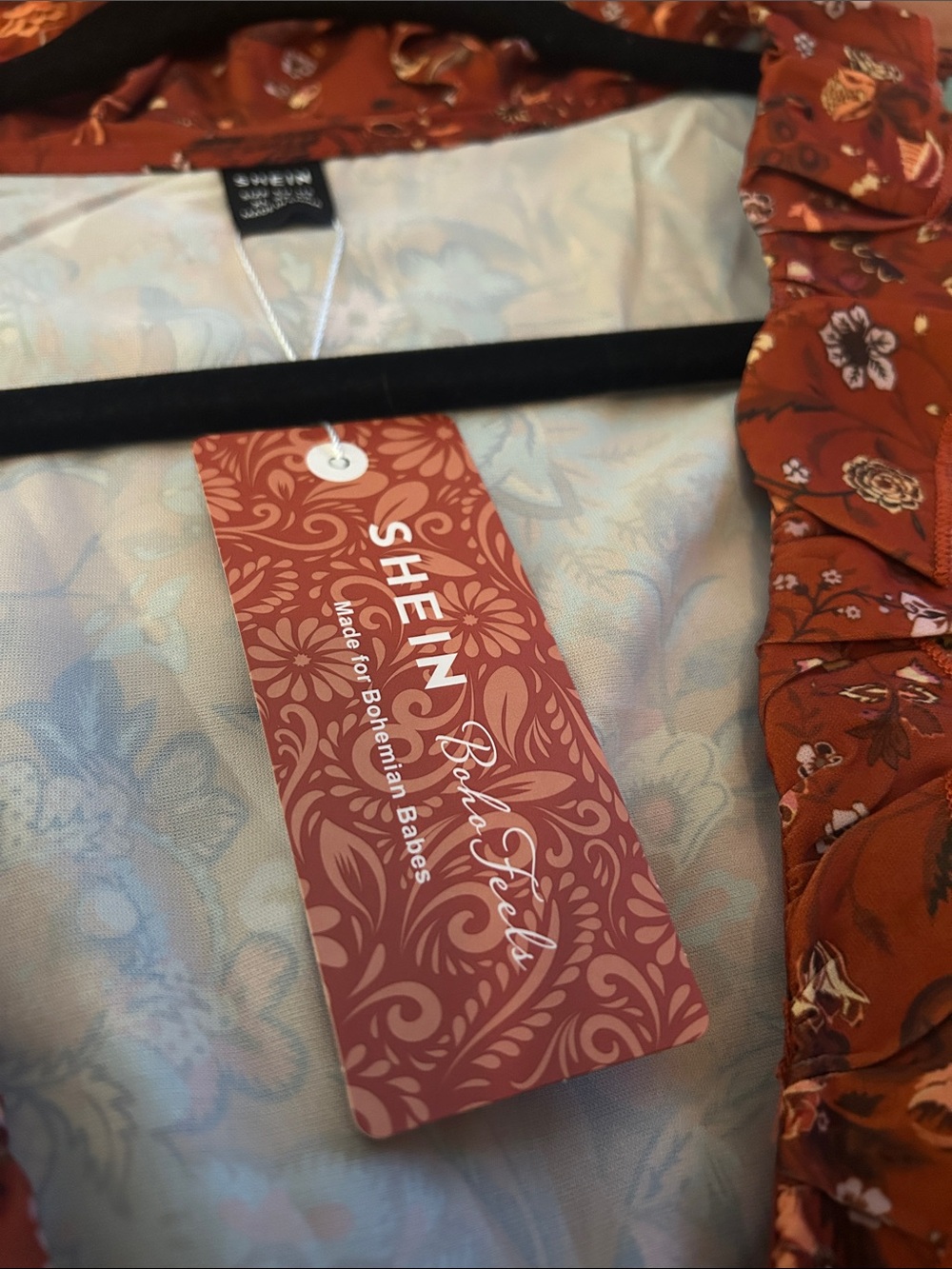 SHEIN Rust Floral Ruffle Blouse - Picture 9 of 9